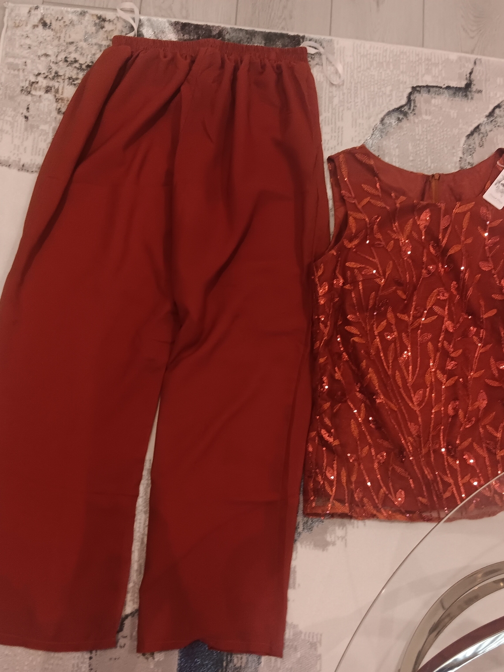 & Other Stories Red Wide-Leg Elastic Waist Pants